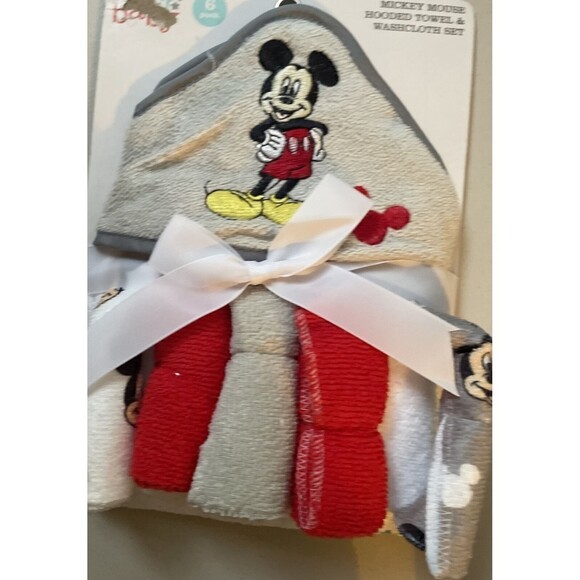 NEW Disney Baby MICKEY MOUSE 6pc Hooded Towel and Washcloth Bath Set - Picture 5 of 7